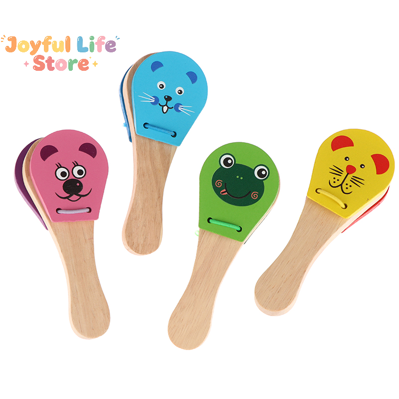 Musical Instrument Clapper - Kids Cartoon Wooden Castanets Five-stud Rattle