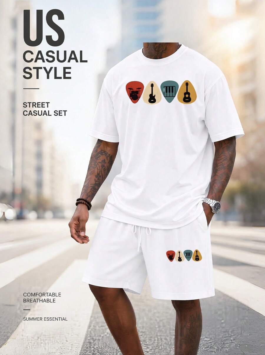 Men S 2 Piece Oversized T-Shir - Musical Instruments ulasan dan harga