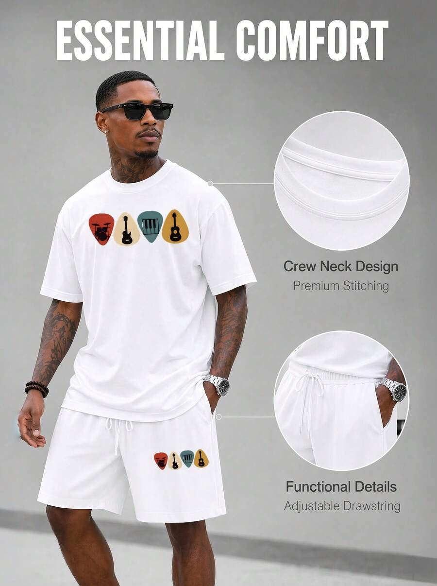Men S 2 Piece Oversized T-Shir - Musical Instruments ulasan dan harga